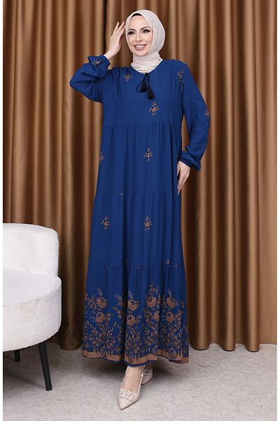 sefamerve Rochie din viscoză cu model 4083-12 Culoare Petrol