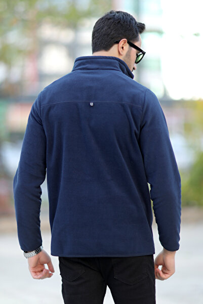 JB John Borners Ανδρικός γιακάς Fleece Navy Blue με μισό φερμουάρ Κέντημα με λεπτομέρεια Regularfit - 6001