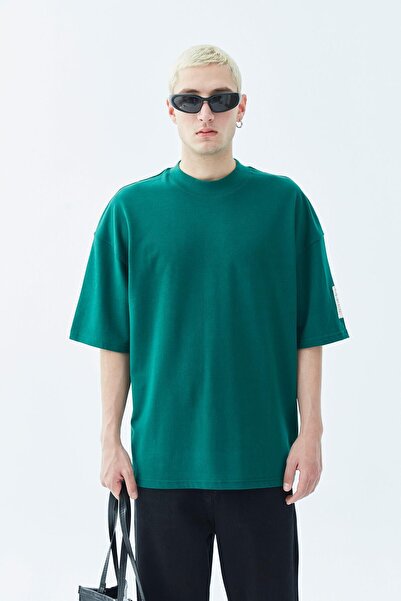 VAMOSCLO FISHER COLLAR LABEL DETAIL OVERSIZE T-SHIRT - NEFTİ