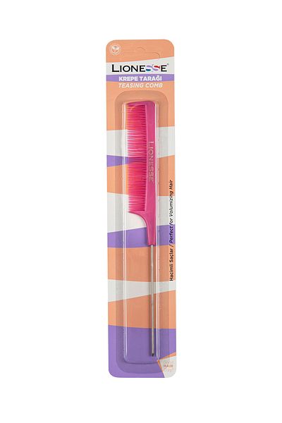 Lionesse Crepe Comb 896730 - Hair Styling, Fine Toothed, Volumizing, Thin Metal Handle