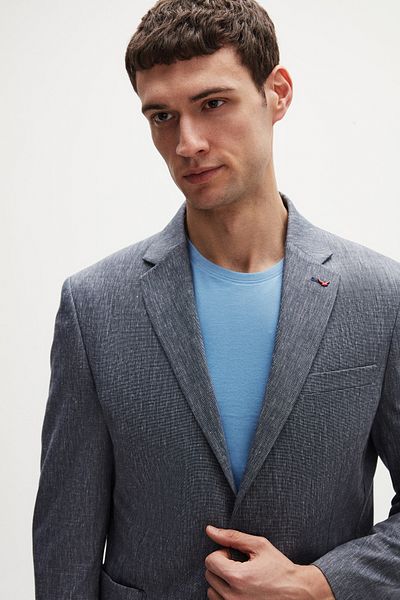 D'S Damat Slim Fit Navy Blue Plain Linen Blended Fabric Jacket