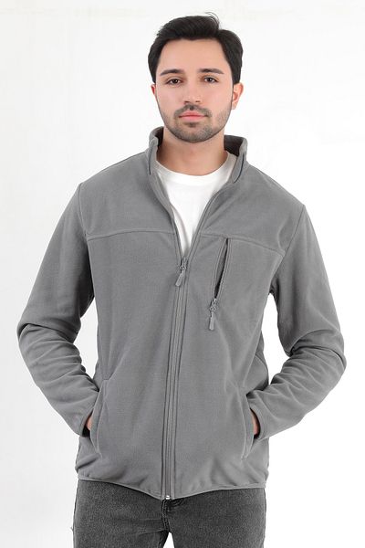 JB John Borners Men's Stand Collar Fleece Gray Pocket Detailed Zippered Soft Textured - 6019