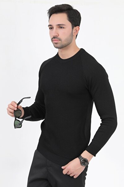 JB John Borners Μαύρο Slimfit Knitwear Ανδρικό πουλόβερ - Ιταλικό μανίκι, Cre...