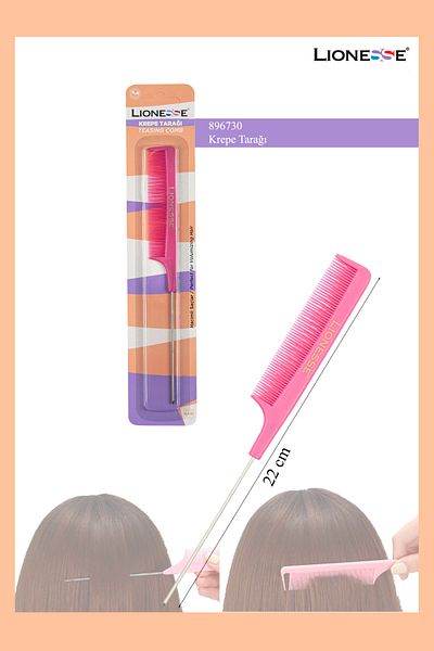 Lionesse Crepe Comb 896730 - Hair Styling, Fine Toothed, Volumizing, Thin Metal Handle