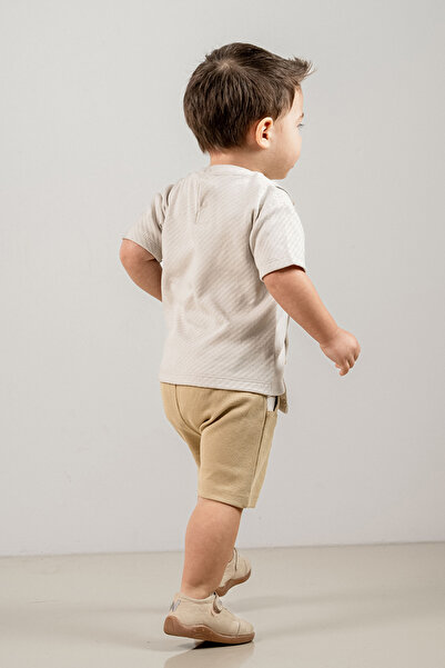 bombe Baby Kids Gray Crew Neck Shorts Cotton Comfortable 2-Piece Set Trend Fashion Bottom Top Set