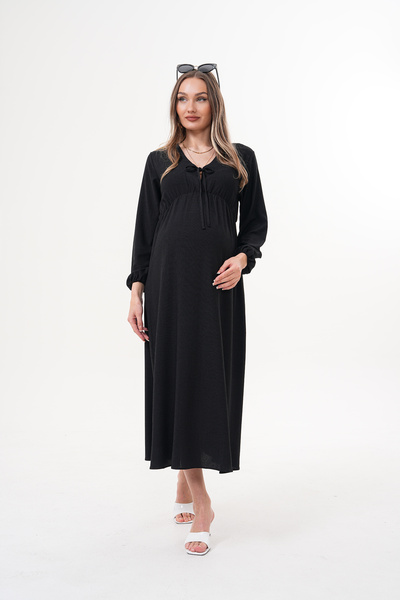 Miss Dünya Lissa Pregnant and Maternity V-Neck Long Sleeve Woven Fabric Dress