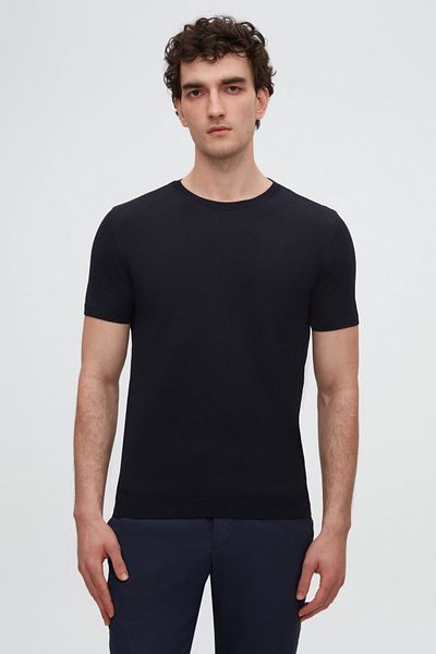 Twn Πλεκτό μπλουζάκι Slim Fit Navy Blue Rayon