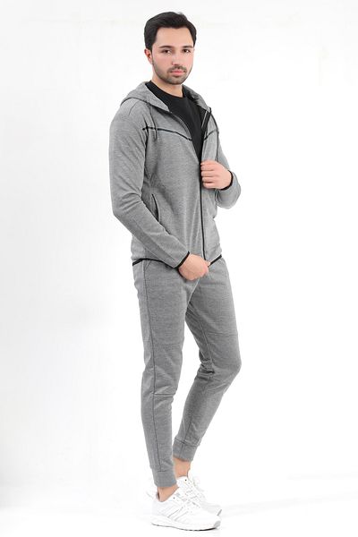 JB John Borners Men's Smoked Hooded Zippered Pocket Slim Fit Cotton Tracksuit Set - 2202