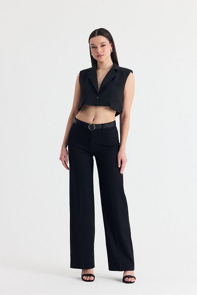 Rays Black Crop Padded Single Button Pocket Detail Vest 6929