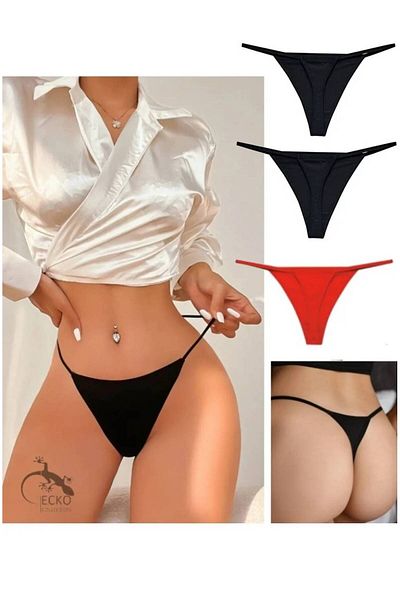 GECKO COLLECTION 4B Underwear Women's String Thong Drawstring Rope Elastic 3 Pieces