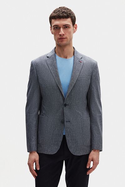 D'S Damat Slim Fit Navy Blue Plain Linen Blended Fabric Jacket