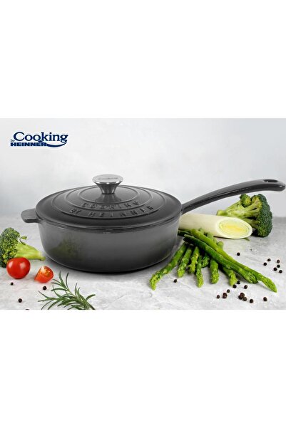 Heinner HEINNER MARBLE GREY deep frying pan, enamelled cast iron, with lid, 24 x 8 cm, 2.5 L