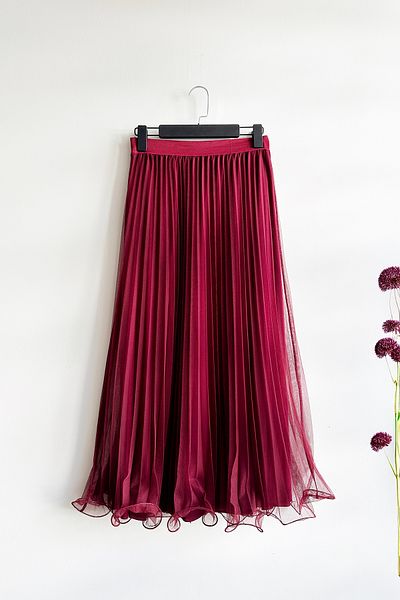 MODAQU Fusta din tul plisat cu linie - Pantofi de studio Burgundy