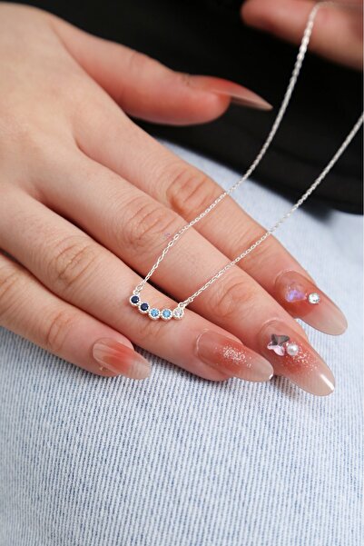 Sanem silver Sıralı Beş Taş Gümüş Kolye, 925 Ayar Gümüş Kolye, Mix Gümüş Kolye