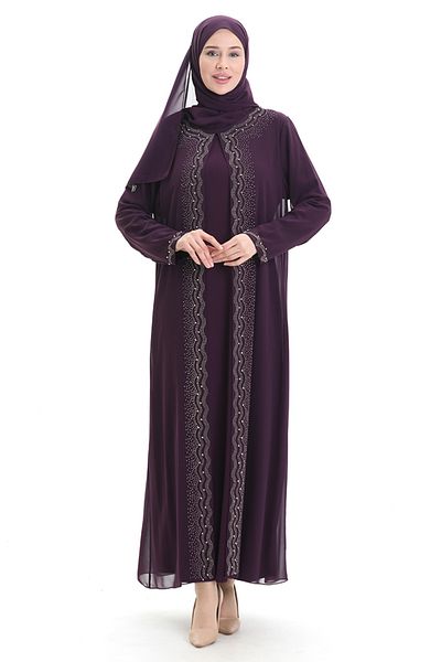 sefamerve Φόρεμα Abaya από σιφόν σε μεγάλο μέγεθος 6163-03 δαμάσκηνο