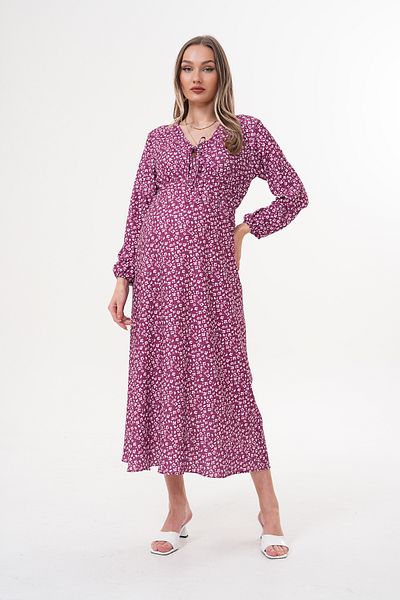 Miss Dünya Lissa Pregnant and Maternity V-Neck Long Sleeve Woven Fabric Dress
