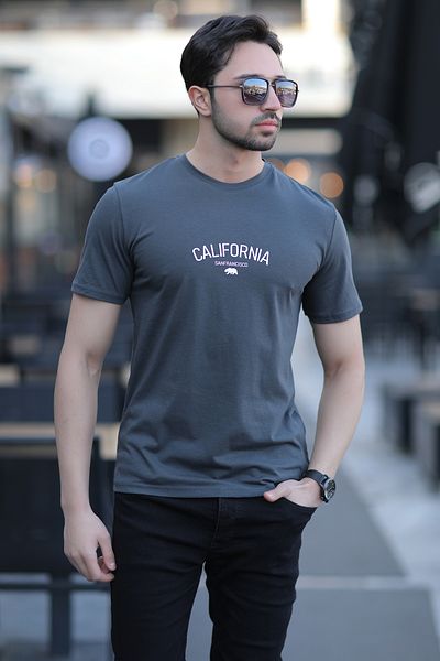 JB John Borners Tricou pentru bărbați cu decolteu California cu imprimeu prin injecție Antracit - 2020-2