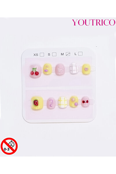 Youtrico أظافر لاصقة للأطفال مصنوعة يدويًا بنسبة 100%، لونها أخضر كرزي صغير، ...