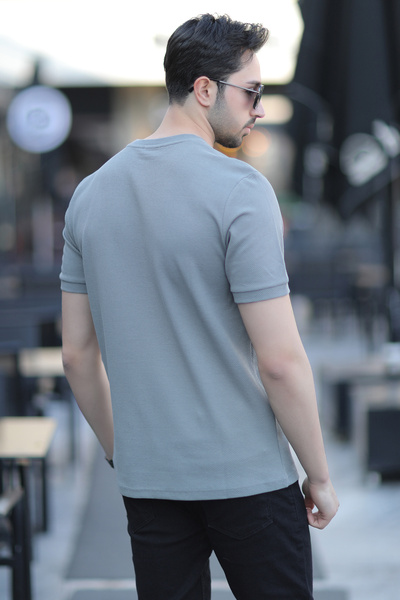 JB John Borners Ανδρικό μπλουζάκι με λαιμόκοψη από βαμβακερό υπαίθριο χακί - 2639