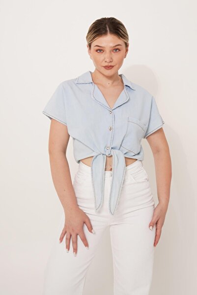 Hipo Trend Prednja Na vezivanje Denim Plava Denim Košulja