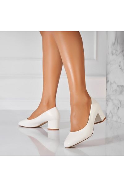 Joana Women's White Heeled Shoes Made of Izara Ecological Leather