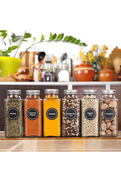 COOYA 24 pcs Spice Jars,4oz Empty Square Spice Containers Set,Food Storage,Silicone Funnel