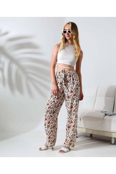 wolbvis Floral Patterned Loose Cut Comfortable Summer Pants