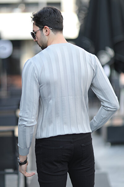 JB John Borners Men's Crew Neck Corded 100% Micro Flament Knitwear Gray - 1006