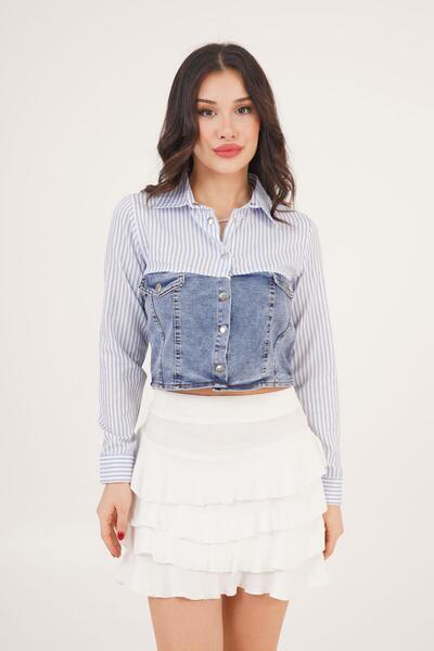 Hipo Trend Джинсова сорочка з застібкою на кнопках, деталізована, блакитного ...