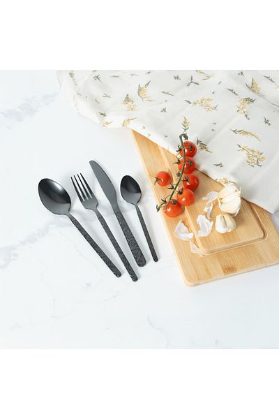 VAV GET 24-Piece Flatware Cutlery Set Service for 6 People, Elegant & Durable Design, Black.