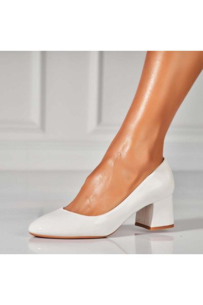 Joana Women's White Heeled Shoes Made of Lacquered Ecological Leather Beyla