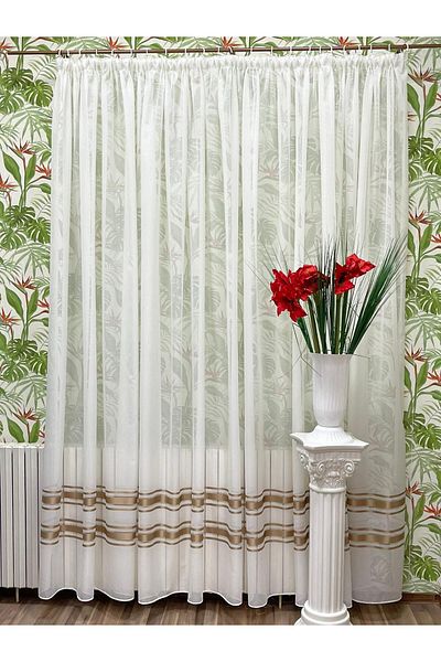 Liz Line Ivory curtain, with chestnut border from the Crystalline by Liz Line collection, 1000x245, with rejansa P25210