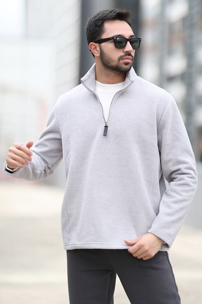 JB John Borners Men's Winter Fleece Sweatshirt Gray Half Zipper Stand Collar Throat - 6053