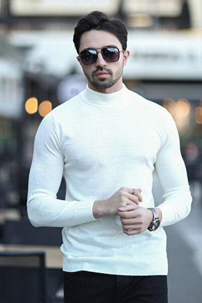 JB John Borners Ανδρικό πουλόβερ με μισό ζιβάγκο μάλλινο πλεκτό εκρού - YB-511