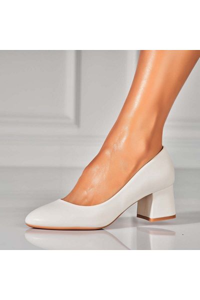 Joana Women's White Heeled Shoes Made of Ecological Leather Beyla2