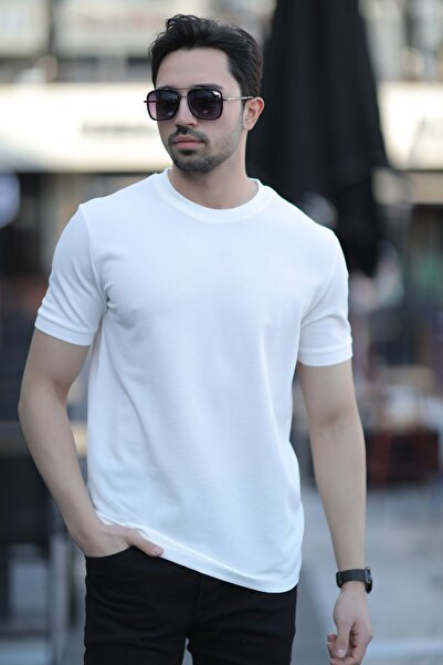 JB John Borners Мъжка тениска с кръгло деколте от текстуриран памук, бяла - 2639