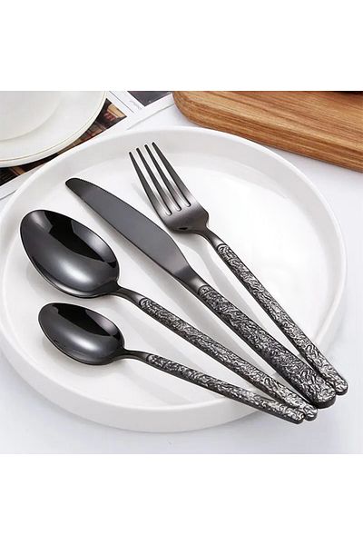 VAV GET 16-Piece Flatware Cutlery Set Service for 4 People, Elegant & Durable Design, Black.