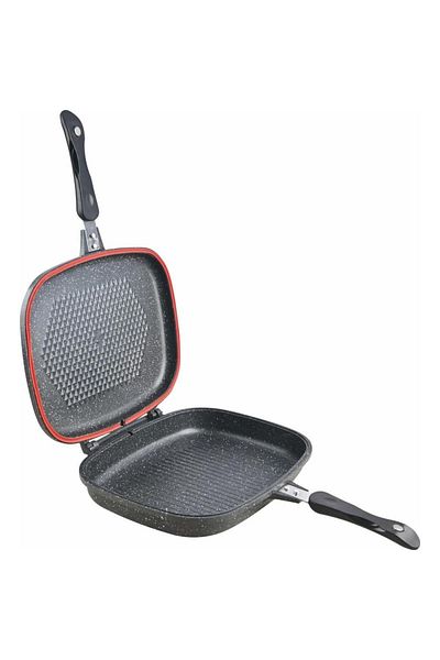 Heinner RECTANGULAR DOUBLE GRILL PAN, ALUMINUM, 32x24x7.5 CM, EASY COOK GRAY, COOKING BY HEINNER