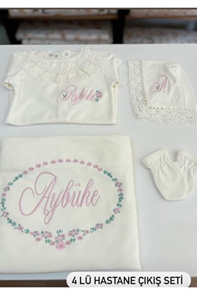 GAYE EV TEKSTİLİ 4 lü İsim Nakışlı Hastane Çıkışı Seti