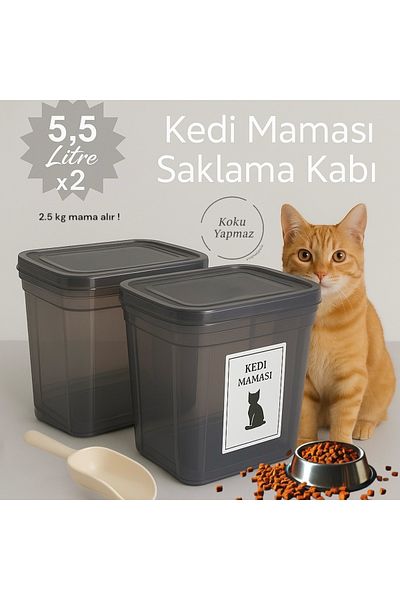 Dem Home Cat Food Storage Container 5.5 Liter Anthracite Color Plastic Organizer Storage Container 2 PCS