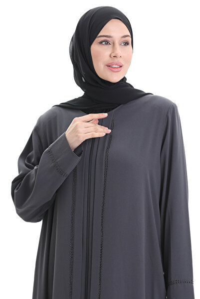 sefamerve Large Size Stone Printed Ferace 4005-08 Smoked