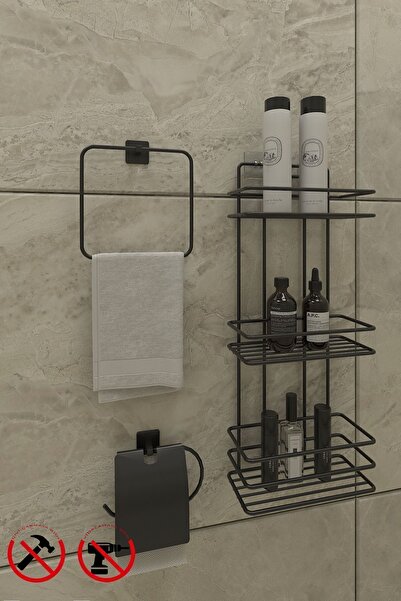 Alper Banyo TŞ03SETİ Ömür Boyu Paslanmaz YapışkanlıBanyo Köşeliği, Şampuanlık Havluluk-Tuvalet