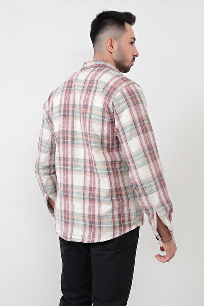 JB John Borners Ανδρικό πουκάμισο ξυλοκόπος ανθρακί-γκρι καρό μαύρη γραμμή με λεπτομέρεια διπλή τσέπη μακρυμάνικο βαμβακερό - 16423