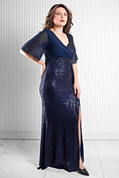 SUBU TASARIM Сукня з паєтками з шифону, синя TBS364