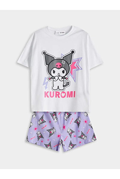 LC Waikiki Σετ πιτζάμες LCW Kids White Crewneck Kuromi με στάμπα για κορίτσια