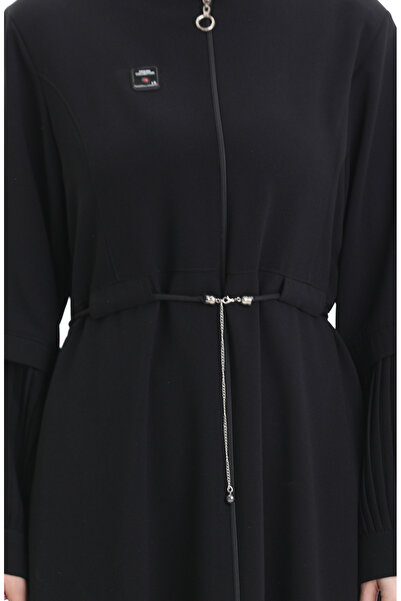 sefamerve Large Size Sleeve Pleated Lace up Ferace 6194-02 Black