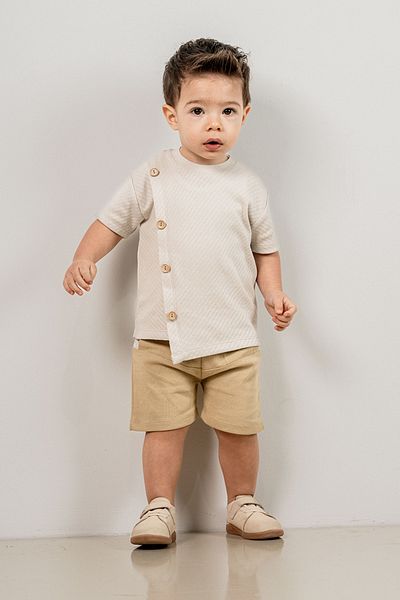 bombe Baby Kids Gray Crew Neck Shorts Cotton Comfortable 2-Piece Set Trend Fashion Bottom Top Set