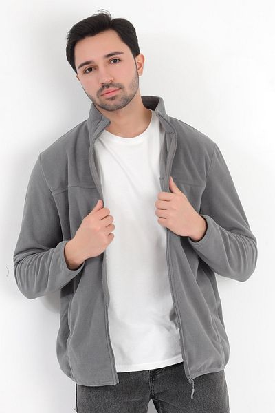 JB John Borners Men's Stand Collar Fleece Gray Pocket Detailed Zippered Soft Textured - 6019