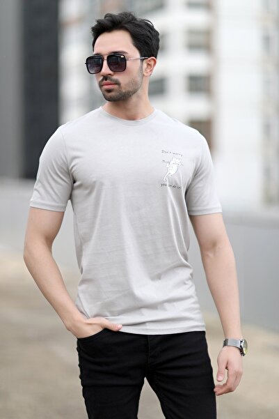 JB John Borners Мъжка тениска с кръгло деколте и дигитален щампа с котка, цвя...