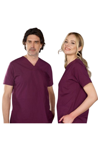 ÇİZGİ MEDİKAL MÜRDÜM V Yaka Scrubs (Terikoton/İnce Kumaş) t200